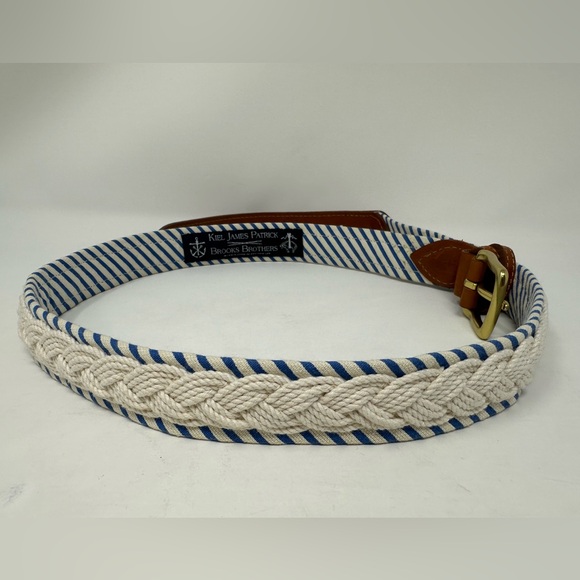 Kiel James Patrick x Brooks Brothers Braided Belt Nautical Blue White Size 38 - Picture 1 of 8